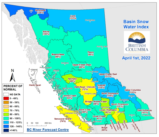 B.C. snowpack as of April 1.