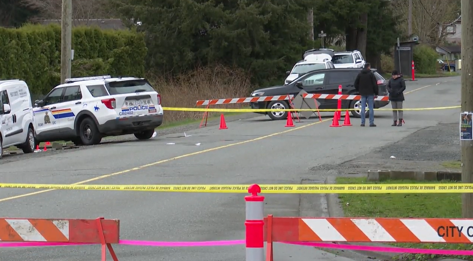 Police tape at the scene where a man died following an interaction with police in Campbell River on Saturday. 