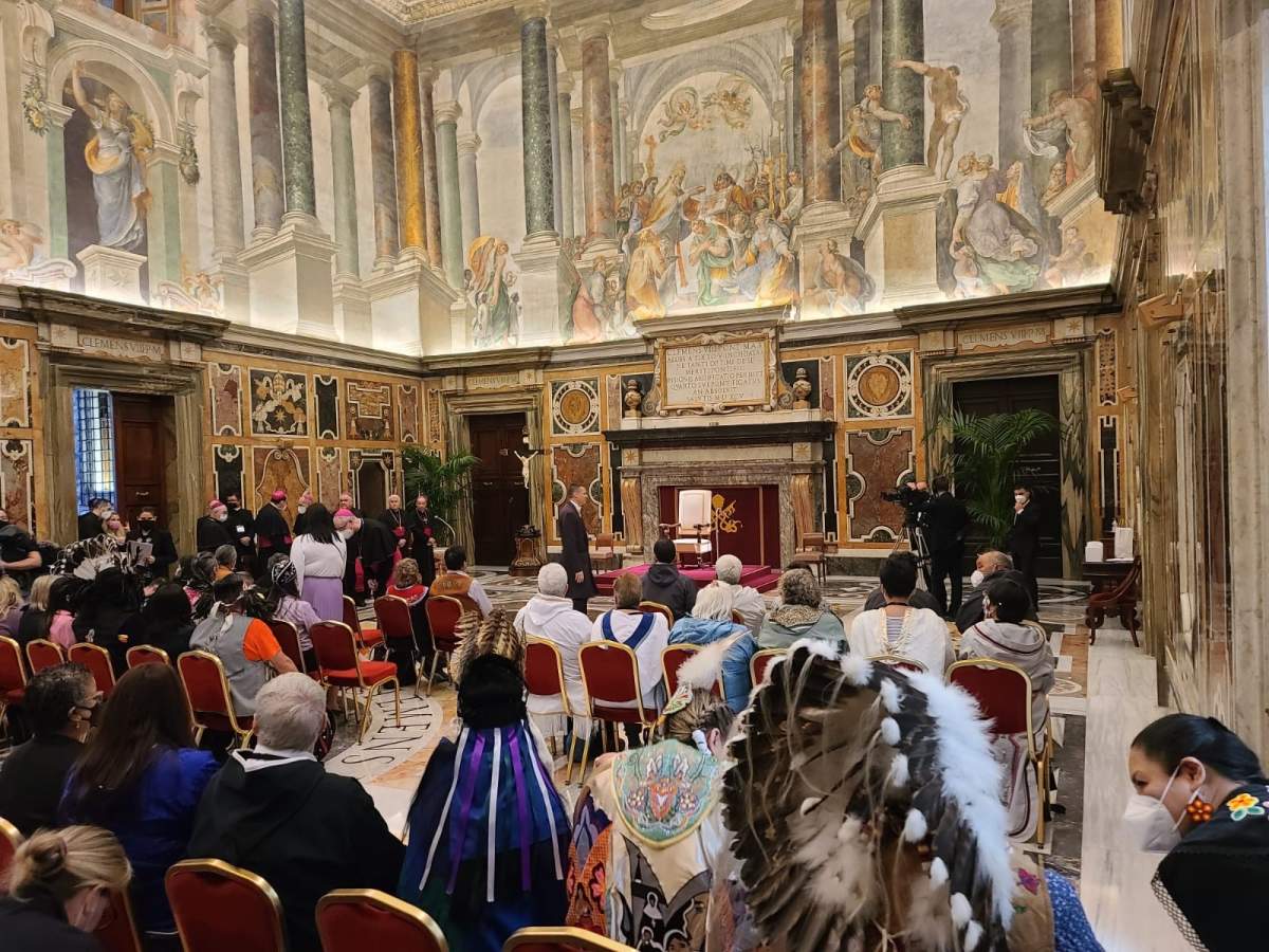 Pope Francis apologized for the role of the Catholic Church in Canada’s harrowing residential school system in a general audience with Indigenous delegates at the Vatican on April 1, 2022.