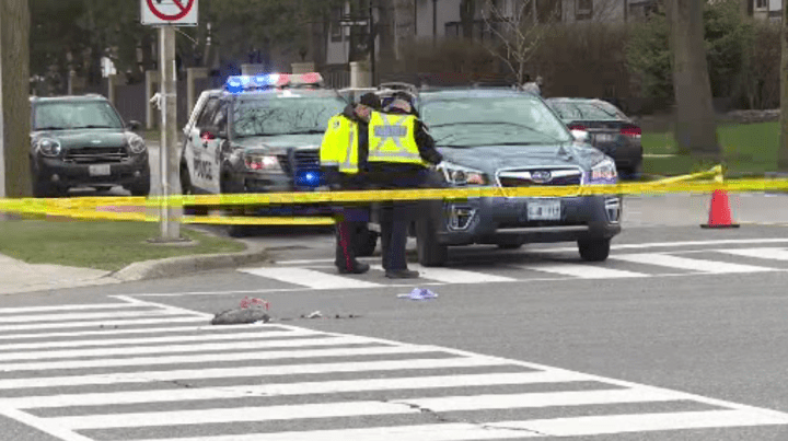 Police at the scene of the collision in North York on Tuesday.