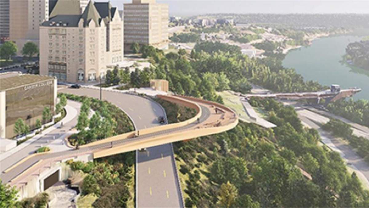 One of the options for the 100 Street Pedestrian Bridge is a Timber Bridge.