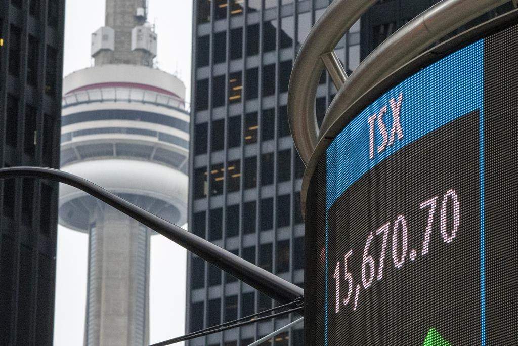 A sign board in Toronto shows the closing number for the TSX on Thursdsay October 29, 2020. THE CANADIAN PRESS/Frank Gunn.