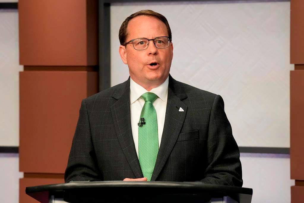 Green Party of Ontario Leader Mike Schreiner speaks during the Ontario party leaders' debate, in Toronto, Monday, May 16, 2022. THE CANADIAN PRESS/Frank Gunn.