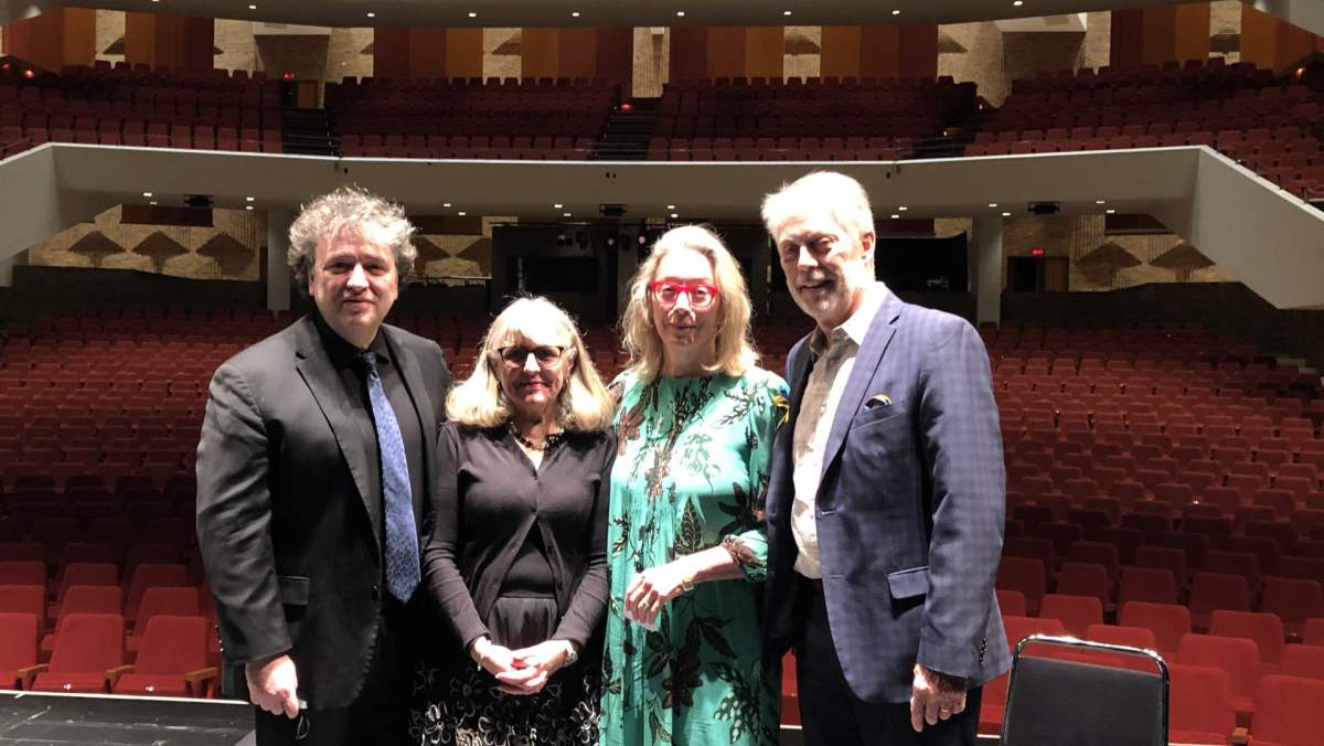 Alain Trudel (left) stands with Judy Marsales, Ardyth Brott and Mayor Fred Eisenberger following the announcement that Trudel will become the interim artistic director for the Brott Music Festival.