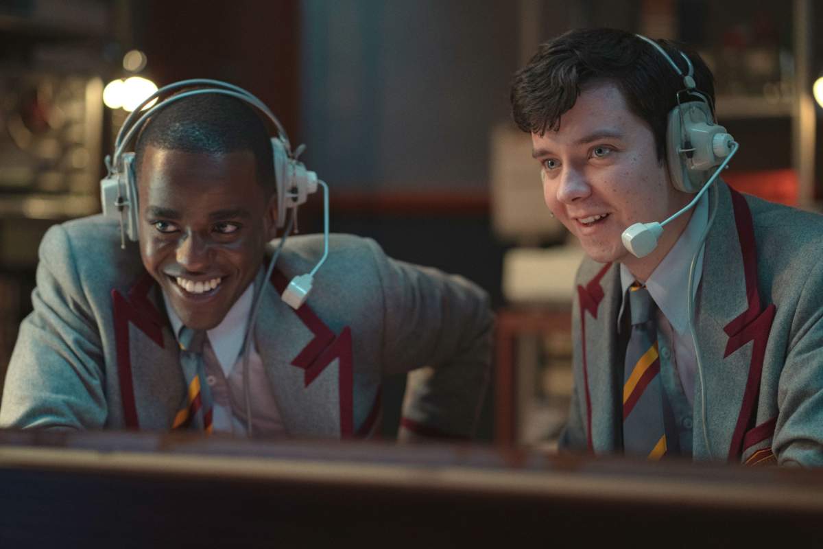 SEX EDUCATION, from left: Ncuti Gatwa, Asa Butterfield, (Season 3, ep. 307, aired Sept. 17, 2021).