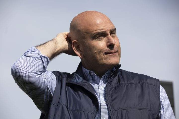 Ontario Liberal Leader Steven Del Duca speaks to journalists following an announcement in Etobicoke, Ont., on Wednesday, May 11, 2022. THE CANADIAN PRESS/Chris Young.