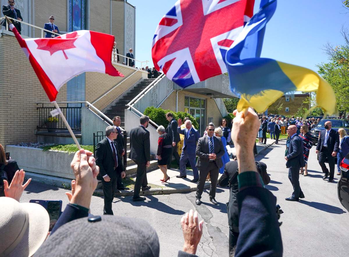 Prince Charles and Camilla, Duchess of Cornwall, visit the Ukrainian Orthodox Cathedral, Assumption of the Blessed Virgin, in Ottawa, while on their Canadian Royal tour, Wednesday May 18, 2022.