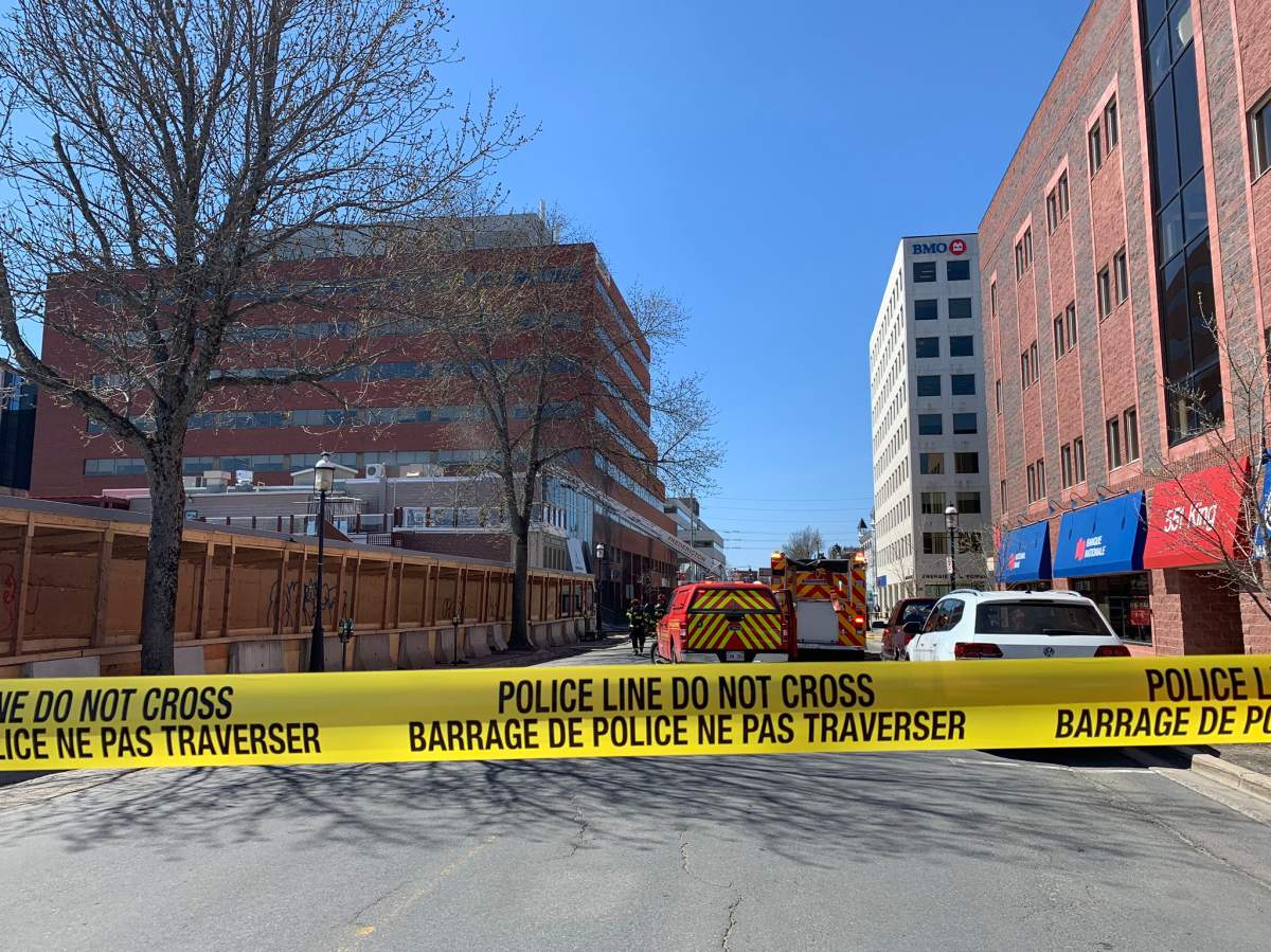 Fire crews respond to a blaze in downtown Fredericton on Wednesday afternoon. 