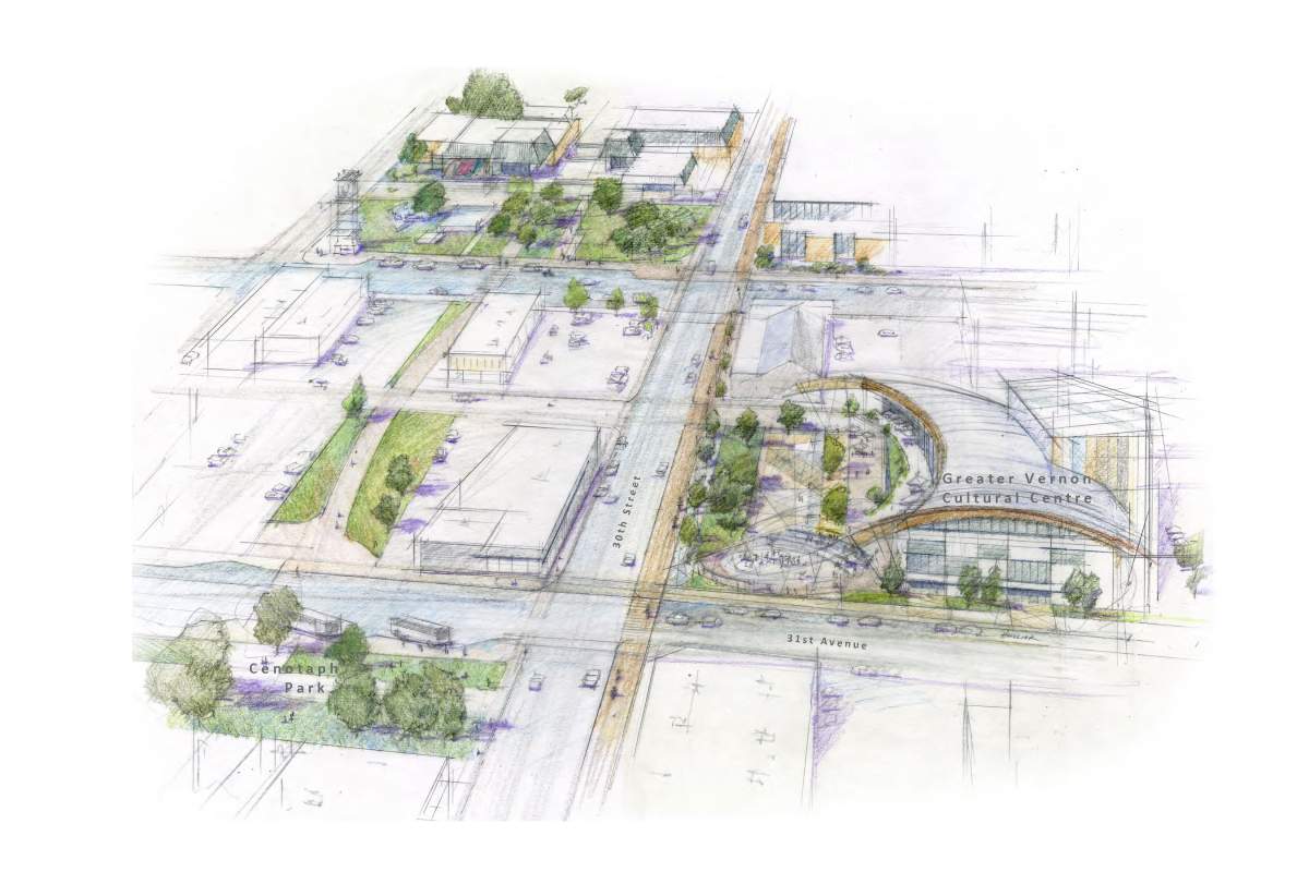 An early conceptual design for the Greater Vernon Cultural Centre. The Regional District of North Okanagan released this conceptual sketch prior Revery Architecture coming on to the project.
