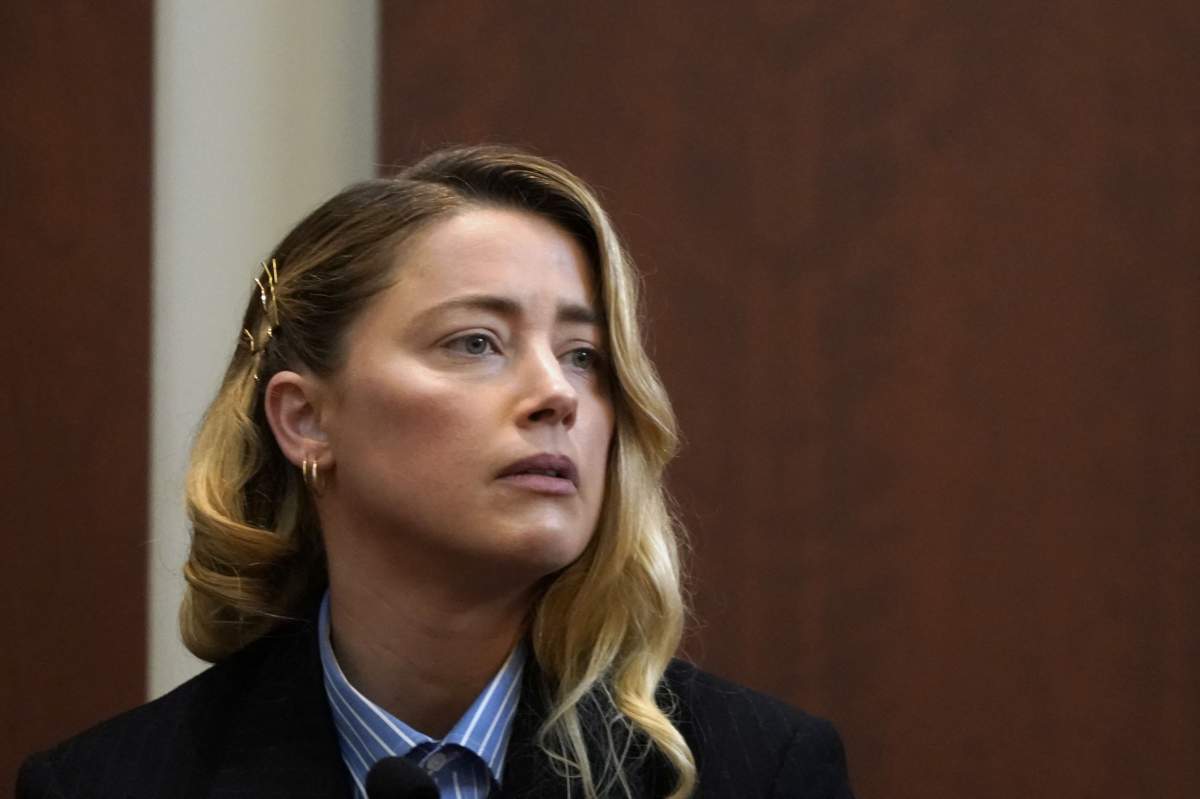 Actor Amber Heard testifies at Fairfax County Circuit Court during a defamation case against her by ex-husband, actor Johnny Depp, in Fairfax, Virginia, on May 4, 2022.