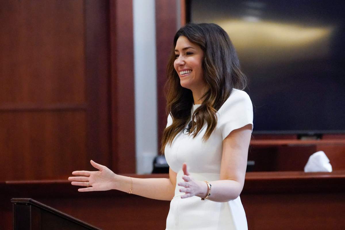 Johnny Depp's attorney Camille Vasquez speaks during closing arguments in the Depp v. Heard trial at the Fairfax County Circuit Courthouse in Fairfax, Virginia, on May 27, 2022.