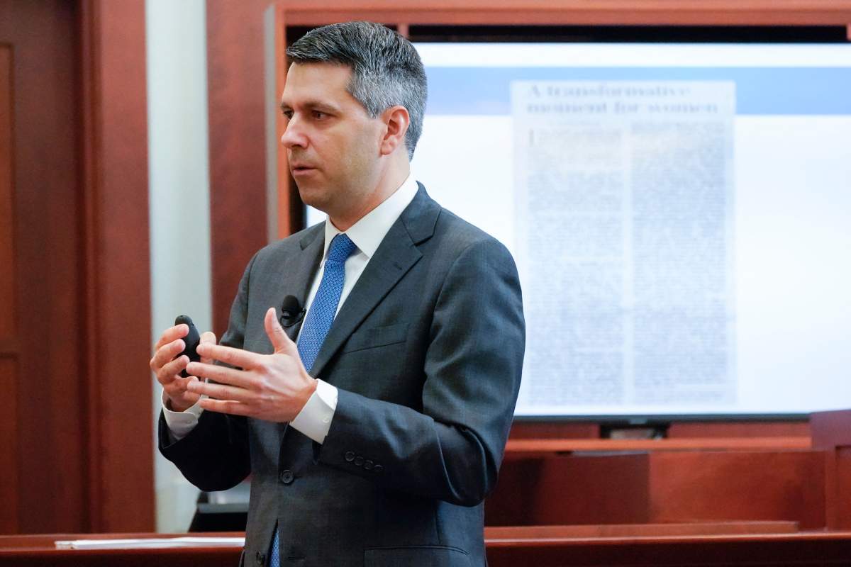 Actor Amber Heards attorney Benjamin Rottenborn speaks during closing arguments at the Fairfax County Circuit Courthouse in Fairfax, Virginia, on May 27, 2022.