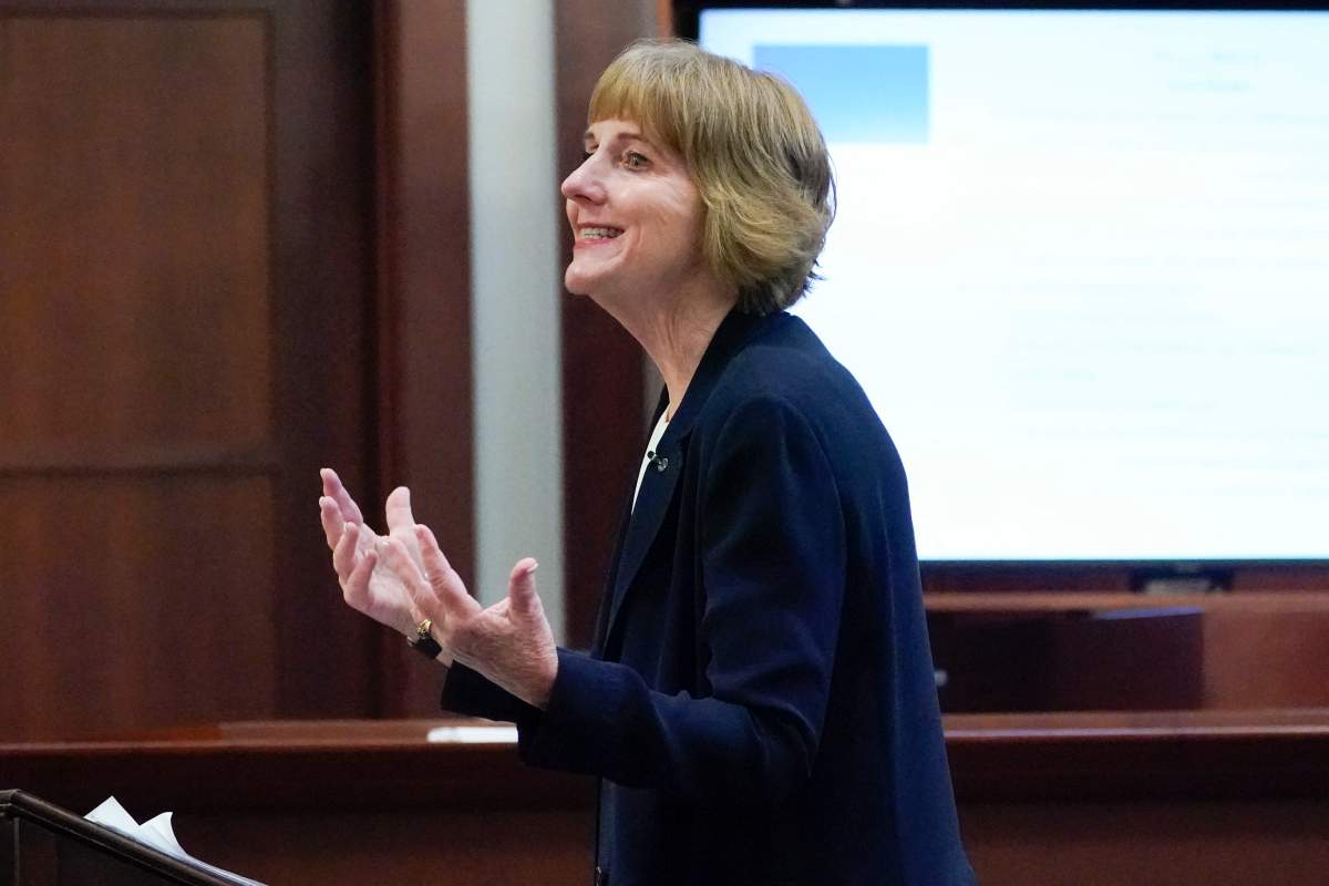 Actor Amber Heards attorney Elaine Bredehoft speaks during closing arguments at the Fairfax County Circuit Courthouse in Fairfax, Virginia, on May 27, 2022.
