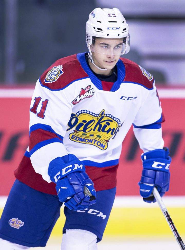 WHL (Western Hockey League) profile photo on Edmonton Oil Kings player Dylan Guenther during a game against the Calgary Hitmen in Calgary, Ab. on Friday, Dec. 6, 2019.