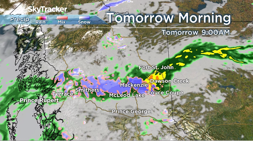 Global News senior meteorologist Kristi Gordon predicts heavy, localized rainfall across the Peace River region, flowing west from Alberta to the B.C. coast.