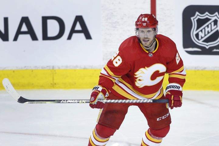 NHL profile photo on Calgary Flames player Elias Lindholm, from Sweden, at a game against the Dallas Stars in Calgary, Alta. on May 3, 2022.