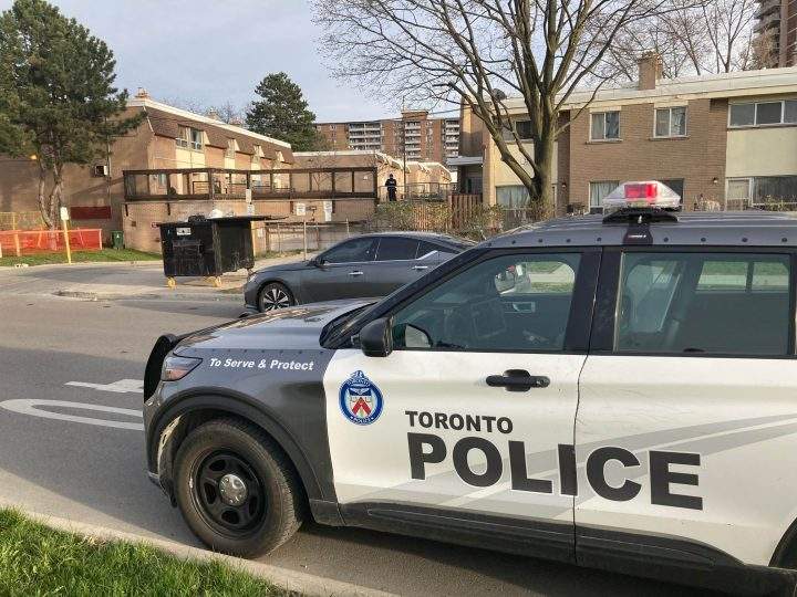 A Toronto police vehicle on the scene of the shooting.