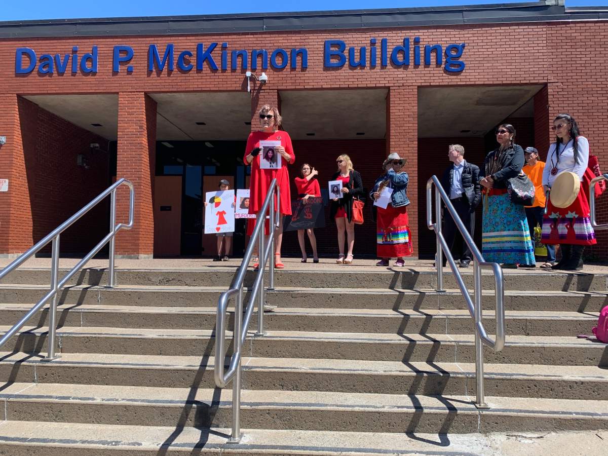 Family and supporters of Tanya Brooks are seen in front of HRP headquarters on May 10, 2022.