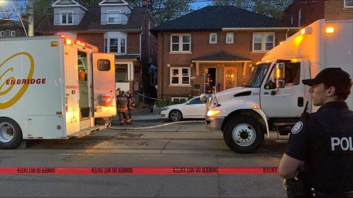 The scene of the crash in the area of Queen Street East and Kingswood Road on Sunday.
