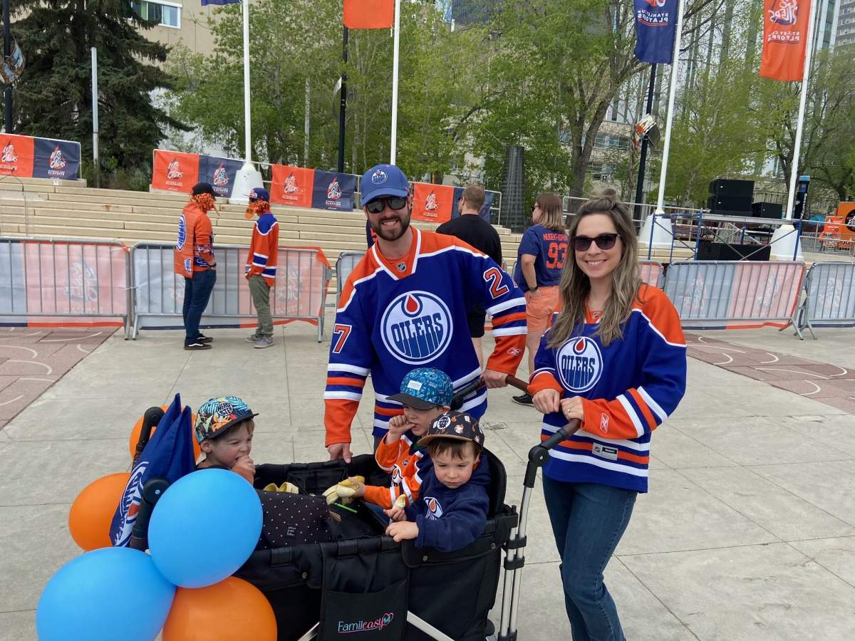 Edmonton Oilers fans at the "Let's Go Oilers! Community Rally" in Churchill Square in advance of Game 4 on Tuesday, May 24, 2022.