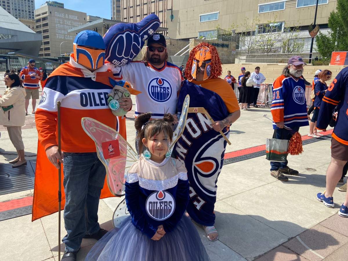Edmonton Oilers fans at the "Let's Go Oilers! Community Rally" in Churchill Square in advance of Game 4 on Tuesday, May 24, 2022.
