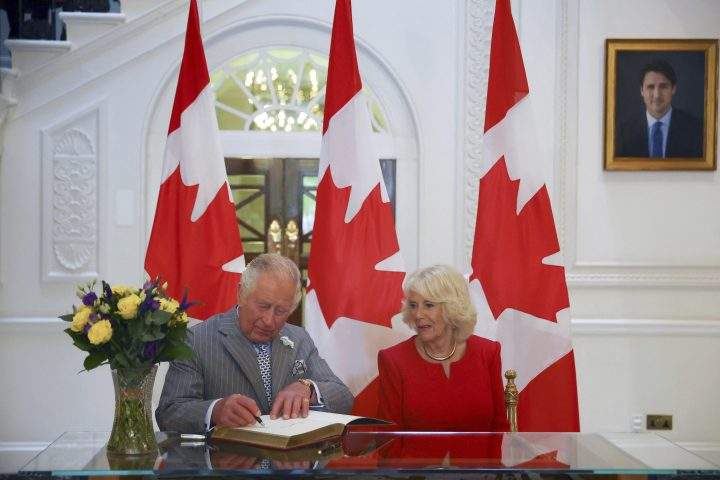 Britain’s Prince Charles and Camilla, Duchess of Cornwall visit Canada House in London, Thursday, May 12, 2022.