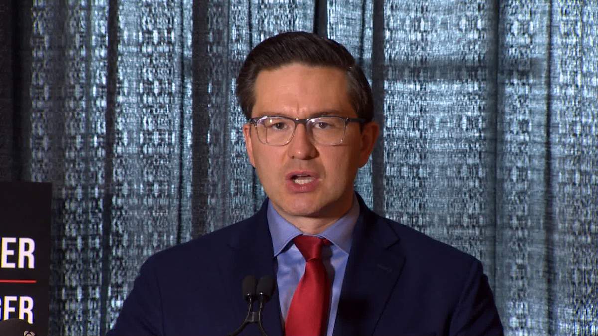 Conservative leadership hopeful Pierre Poilievre returns to Saint John this weekend. Seen here speaking in the city in March.