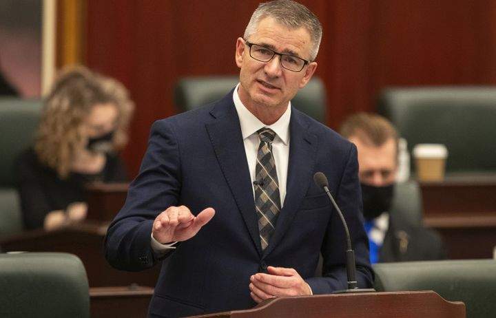 Alberta Minister of Finance and President of the Treasury Board, Travis Toews delivers the 2021 budget in Edmonton Alta, on Thursday February 25, 2021. 