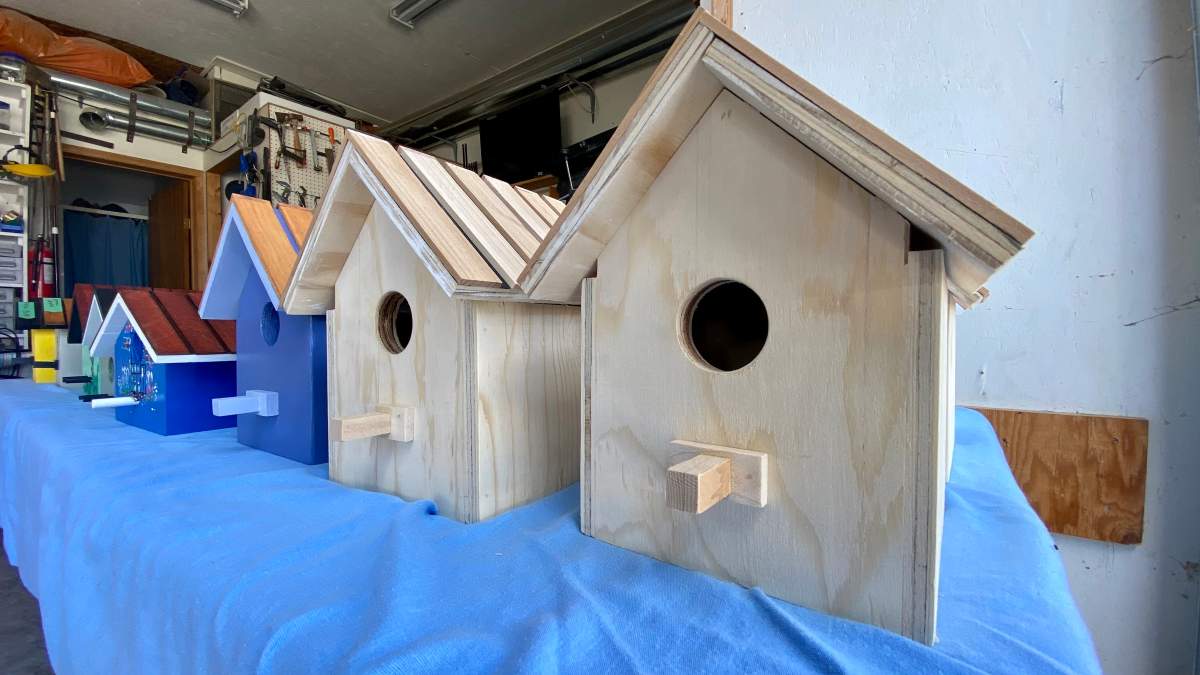 A selection of Laberge's birdhouse inventory.