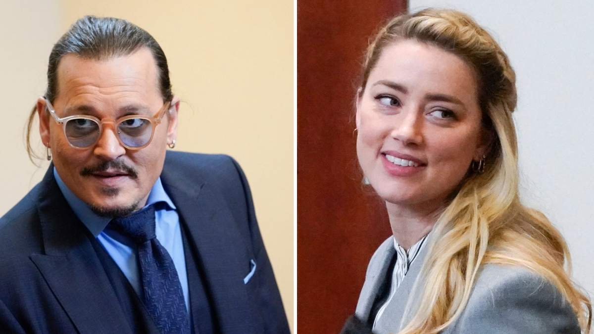 Actors Johnny Depp (left) and Amber Heard (right) in the courtroom at the Fairfax County Circuit Courthouse in Fairfax, Virginia, on May 27, 2022. 