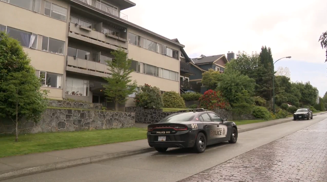 Vancouver police vehicles seen at the scene of a stabbing in Kitsilano overnight. 
