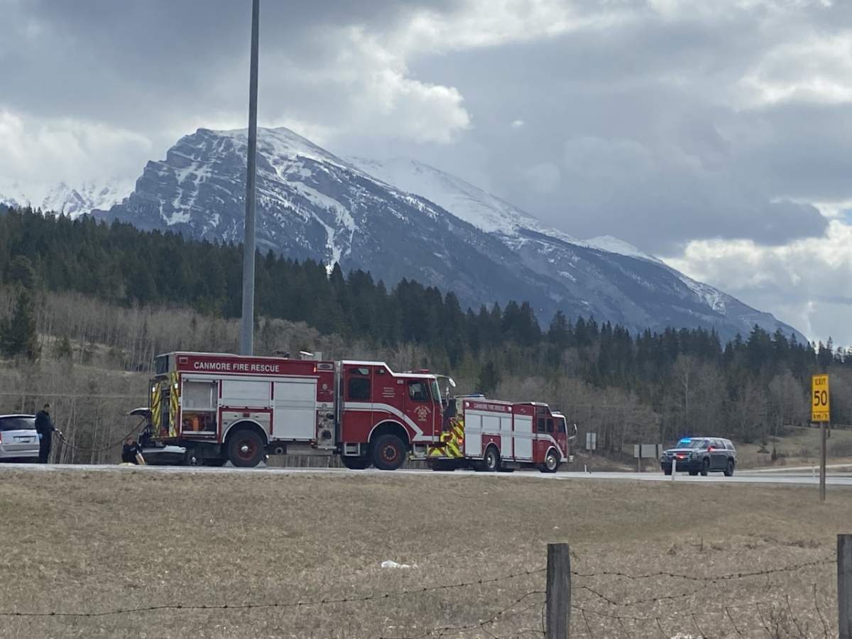 A shot of emergency crews in Canmore, Alta., on May 1, 2022.