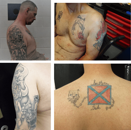 Casey Cole White topless to reveal several tattoos, including a Southern Brotherhood tattoo.