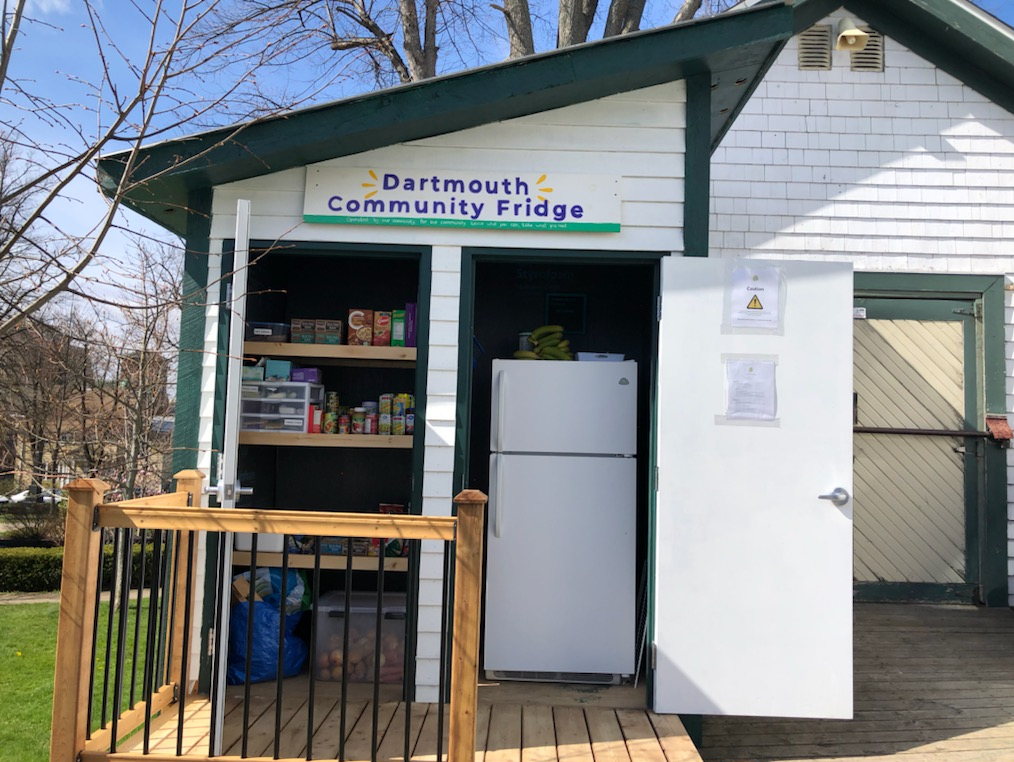 People can go to the community fridge in downtown Dartmouth to take what they need and leave donations.