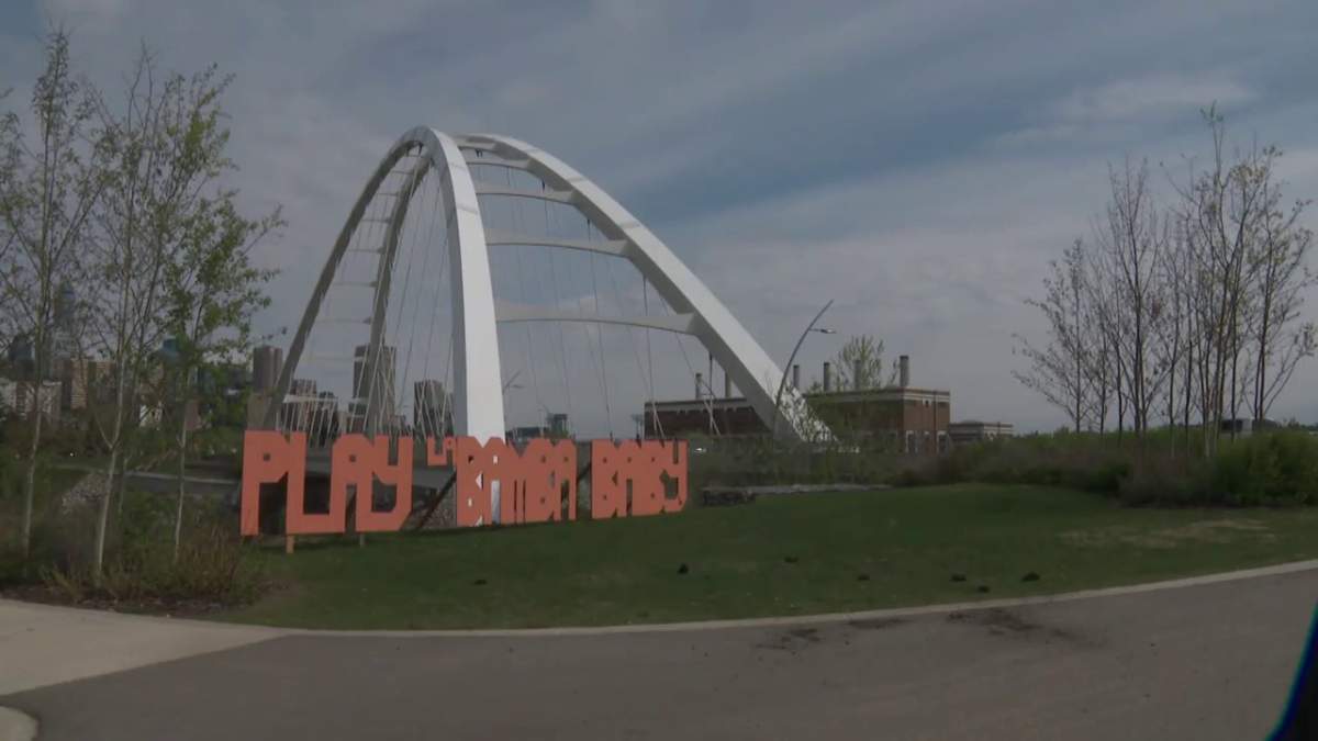 Oilers fever has hit Edmonton. A massive "Play La Bamba Baby" sign was put up near the Walterdale Bridge. Pictured Tuesday, May 24, 2022.
