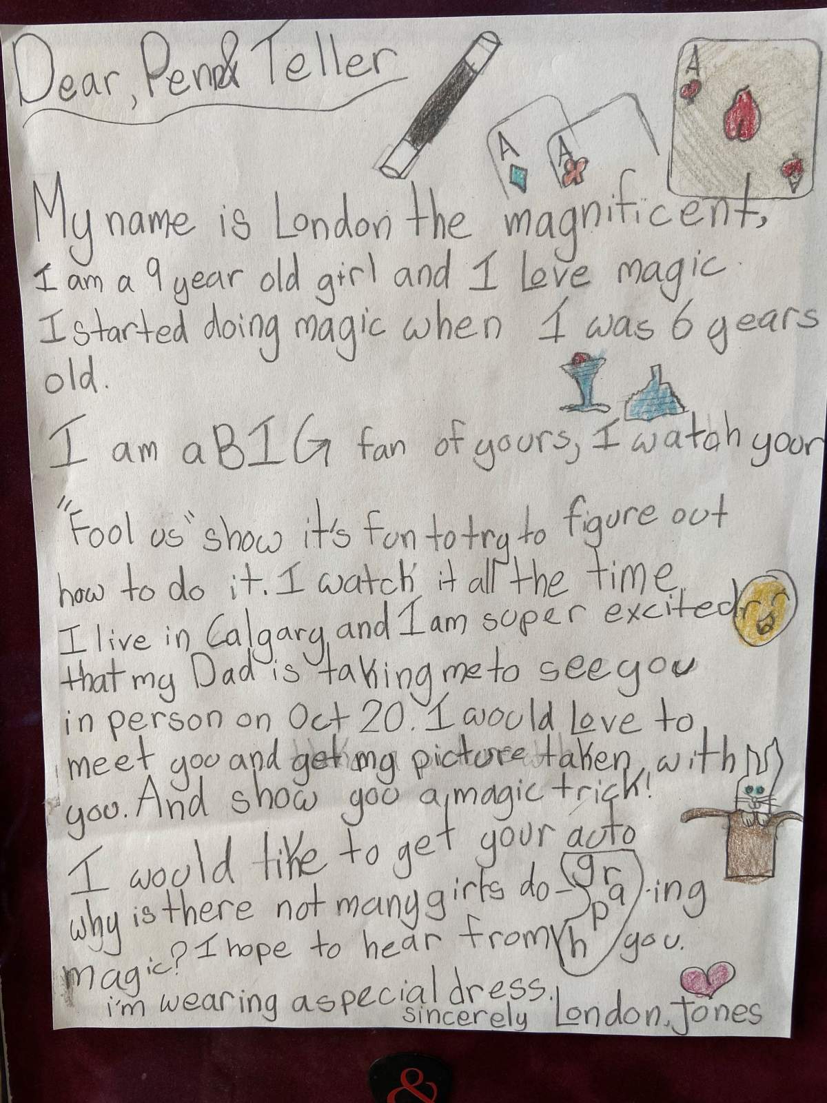 London’s fan mail to Penn and Teller.
