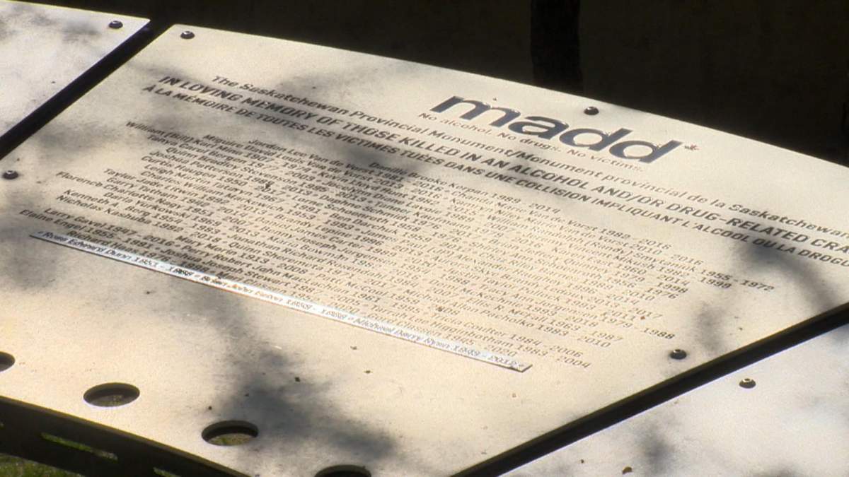 A MADD memorial monument in Saskatchewan. This year in Manitoba, three more names were etched to the memorial at Glen Eden Funeral Home in West St. Paul, Man.