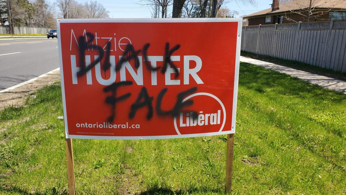 Ontario Liberal Candidate Mitzie Hunter election sign vandalized