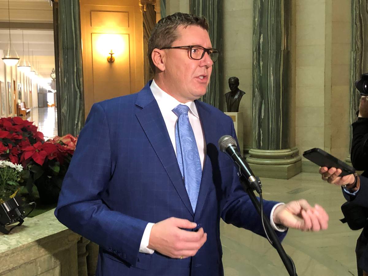 Scott Moe speaks to reporters at the Saskatchewan legislature in this file  photo. 