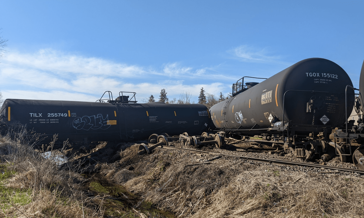 All but one of the derailed train cars were empty, according to J.D. Irving Ltd.