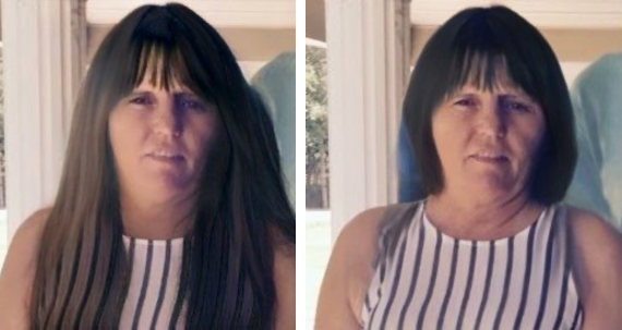 Edited photos of Vicky White with darker and shorter hair.