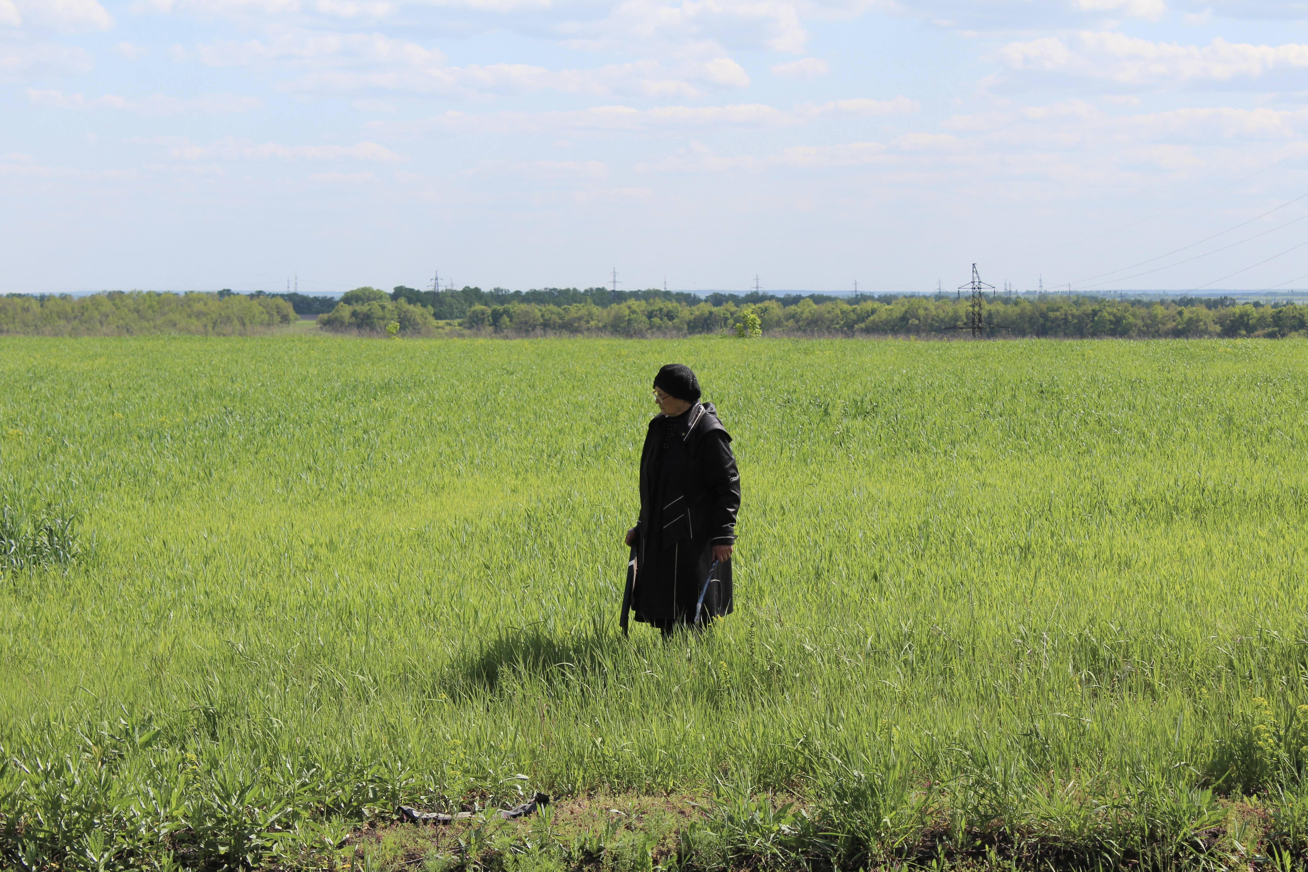 Mother searches for the remains of her son, killed by a Russian tank shell near Vilkhivka, Ukraine. May 23, 2022.