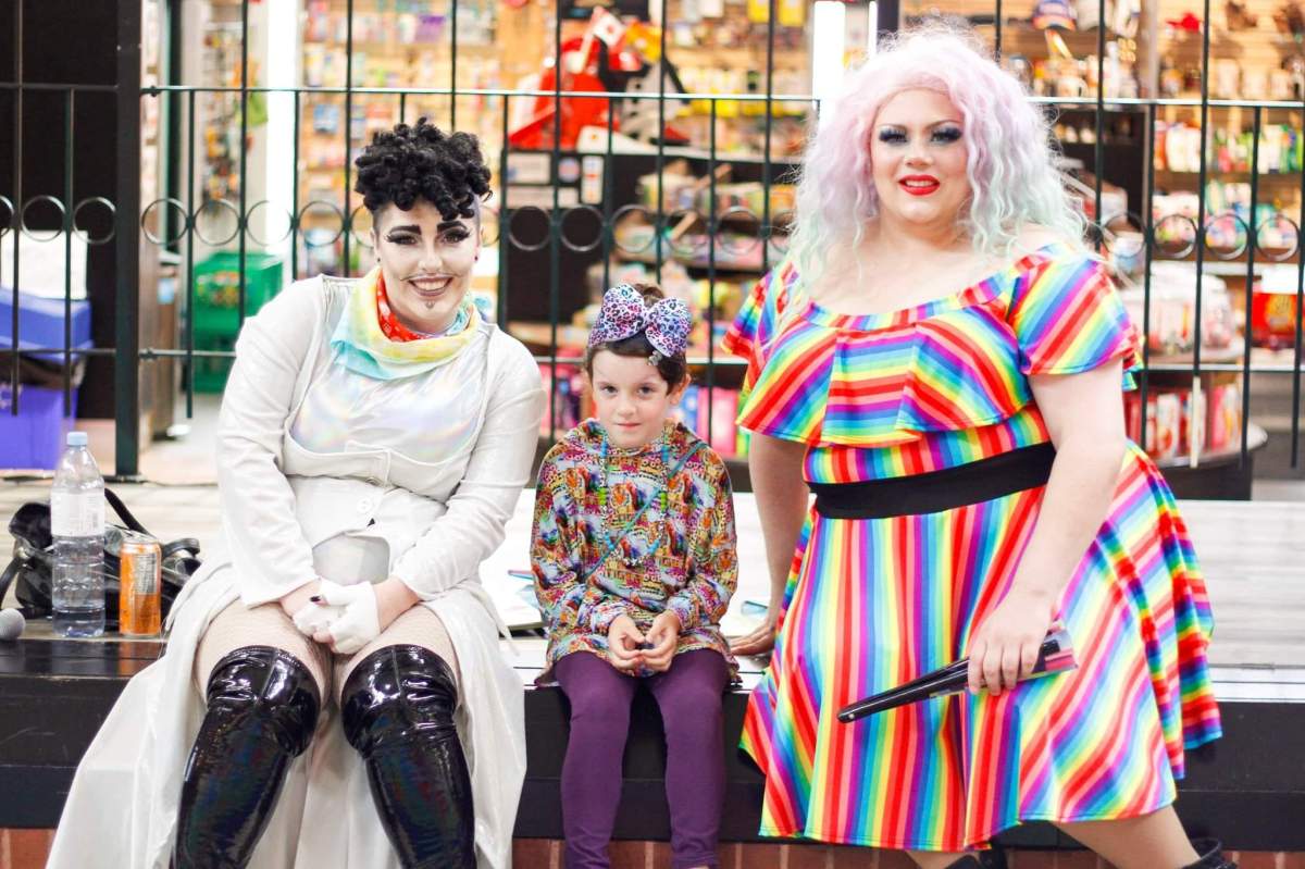 Saunders (left) says Drag Storytime is important for literacy, as well as to allow kids to meet members of the LGBTQ+ community.