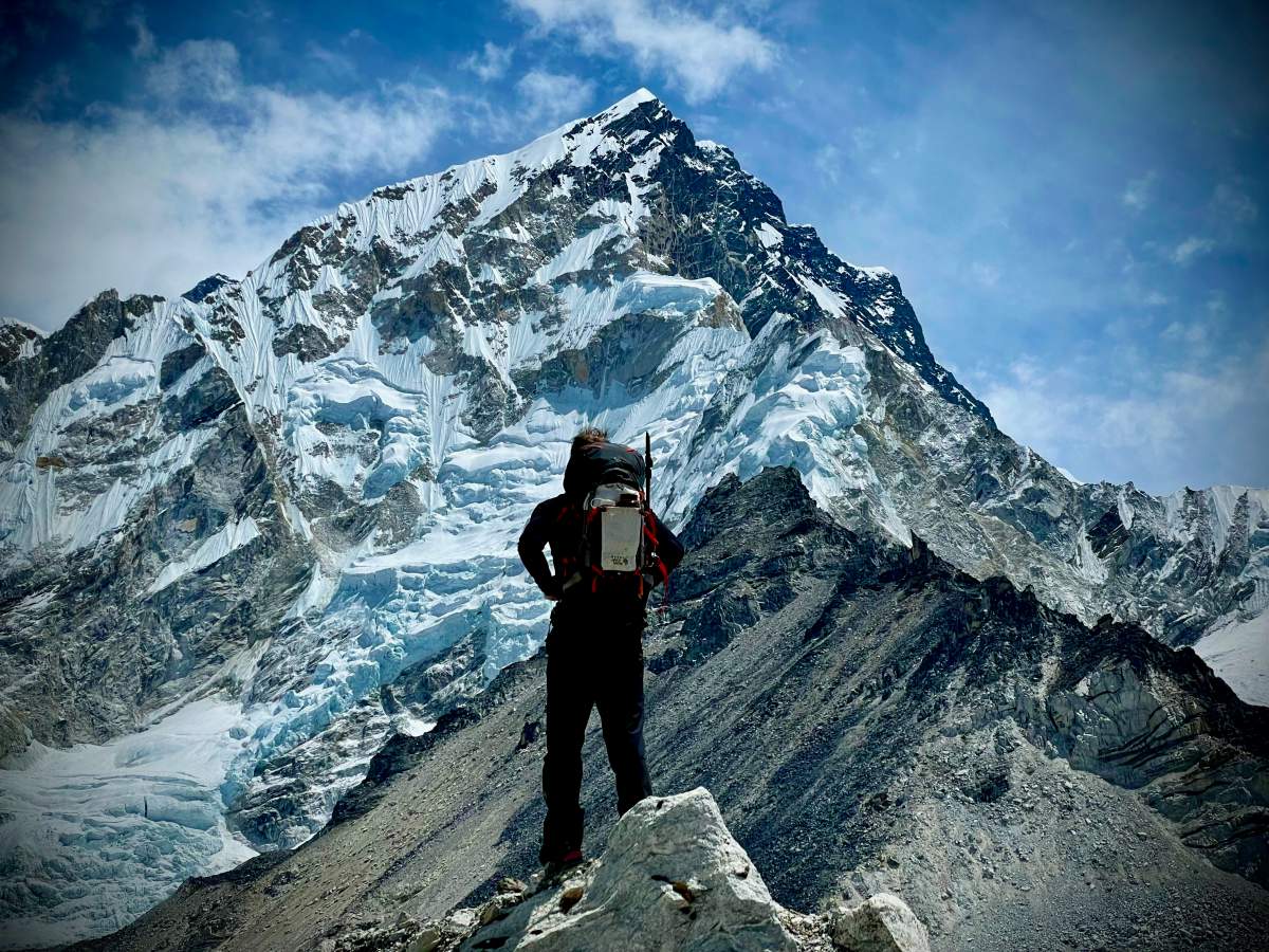 Isaac Selby admiring the few of Mount Everest in May 2021.