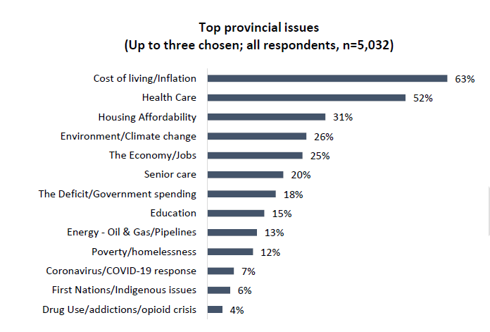 Graph showing Top provincial issues, all respondents