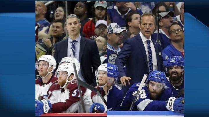 File photos of Colorado Avalanche head coach Jared Bednar (left) and Tampa Bay Lightning head coach Jon Cooper (right).