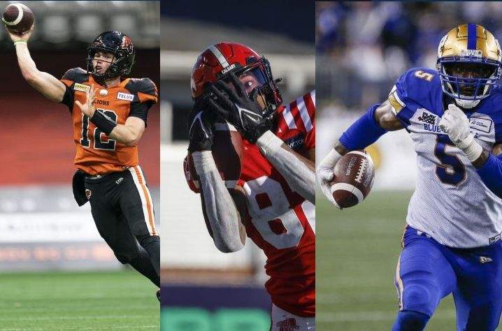 File photos of Nathan Rourke (left), Malik Henry (centre) and Willie Jefferson (right).