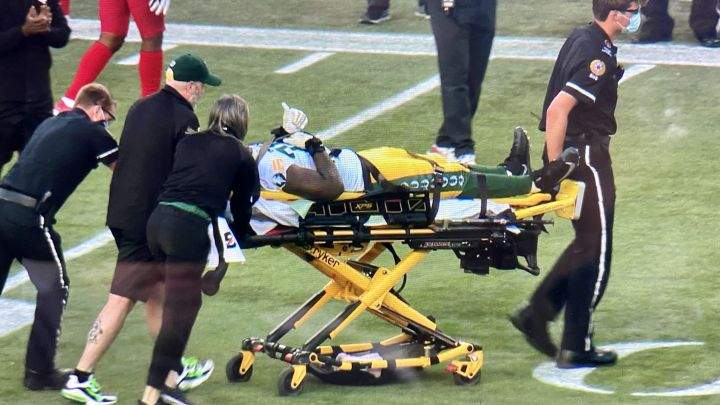 Edmonton Elks defensive lineman Kingsley Opara was injured on Friday night.