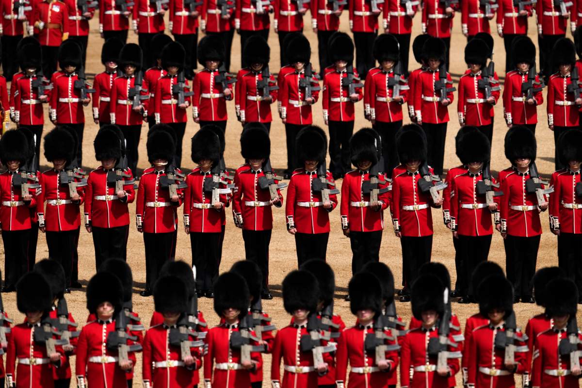 Members of the Household Division during Trooping The Colour on June 2, 2022 in London, England.