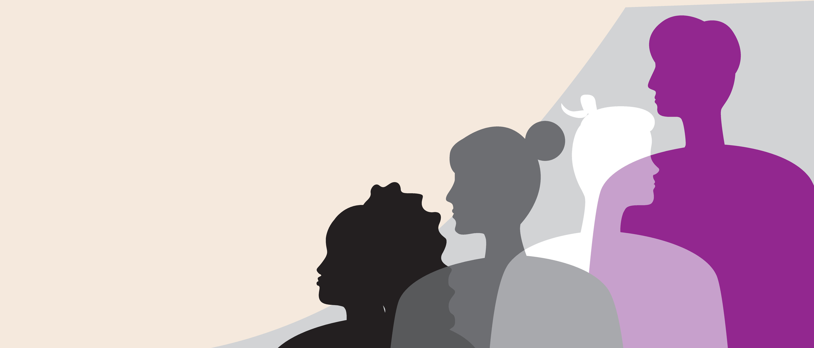 An illustration of asexual people using the colours of the asexual pride flag.